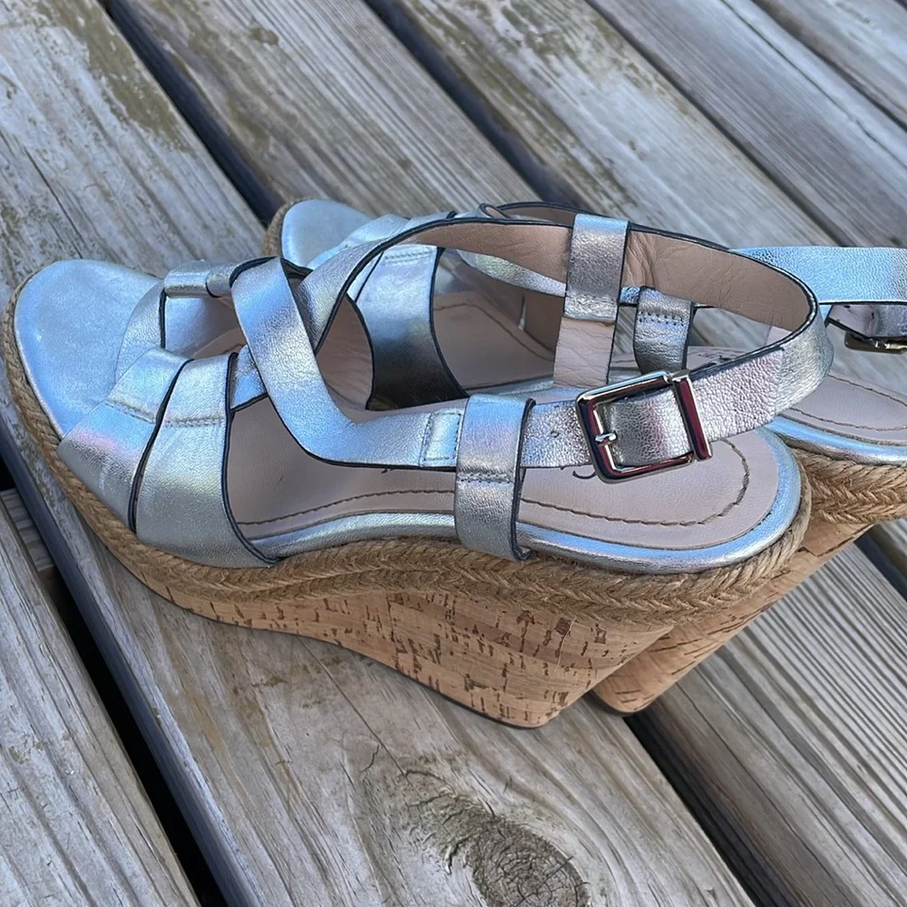 Metallic Silver Wedge Sandals - Women